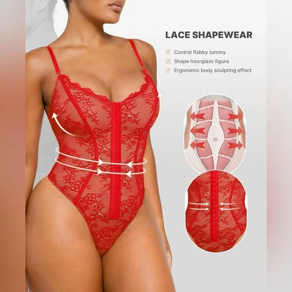 NWT SHAPELLX Lace Bodysuit Tummy Control Shapewear Backless Body Suits Thongs - Picture 4 of 9